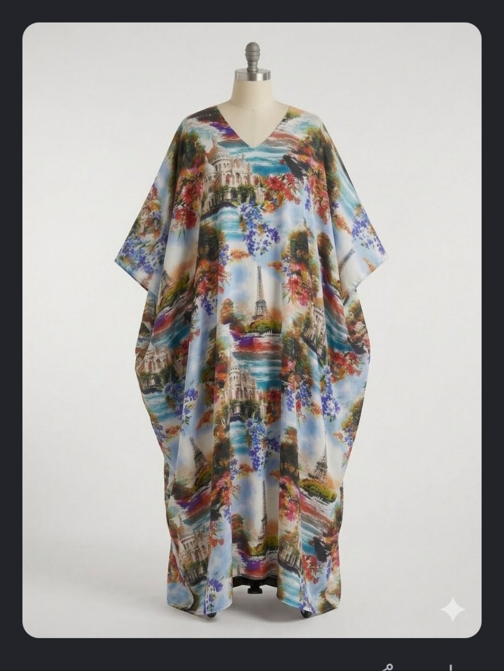 Riviera Sun Paris Scenic Art Caftan Kaftan Dress Free Plus Size Boho Maxi
